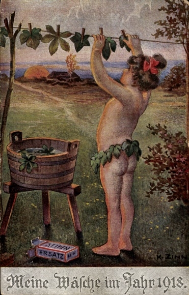 Artist Postcard Zinn., K., My Laundry in 1918, Po, Clothesline, Soap Substitute