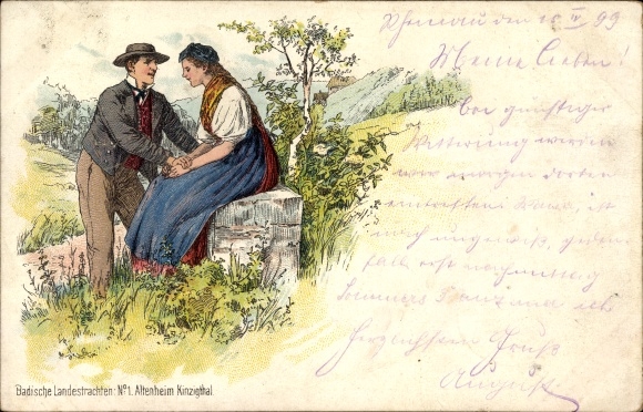 Litho Altenheim Neuried in Baden Württemberg, Kinzigthal, Badische Landestrachten