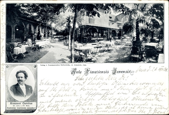 Studentika Postcard Jena in Thuringia, Aula Vimariensis Jenensis, Kämmer Carolus