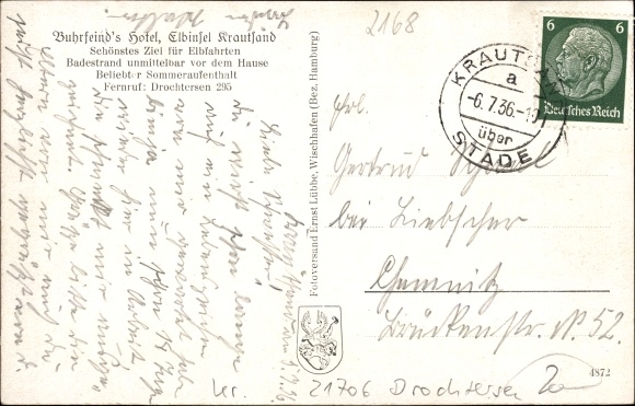 Postcard Drochtersen in the district of Stade, Buhrfeind&#39;s Hotel, exterior view from the garden
