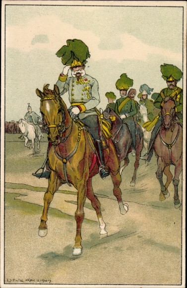 Artist Postcard Emperor Franz Joseph on horseback, portrait