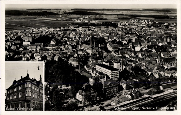 Ak Schwenningen am Neckar, luchtfoto, Evangelisch Christelijk Herenclubhuis