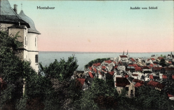 Ak Montabaur im Westerwald, Aussicht vom Schloss, Stadtansicht, historische Häuser