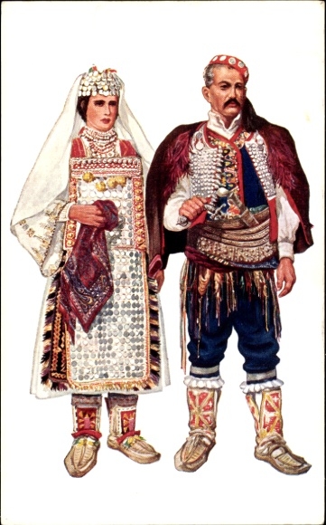 Artist Postcard Kirin, Vladimir, Croatia, Couple in traditional costume, Dalmatia