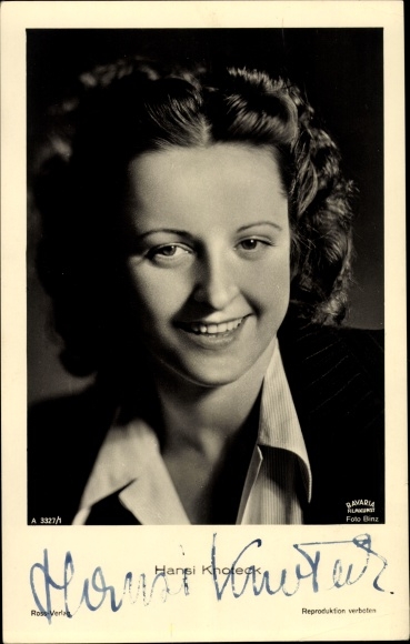 Ak Schauspielerin Hansi Knoteck, Portrait, Ross Verlag A 3327/1, Autogramm
