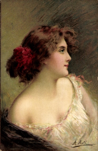 Artist Postcard Asti, Angelo, portrait of a Woman, Shoulder, Series 1292