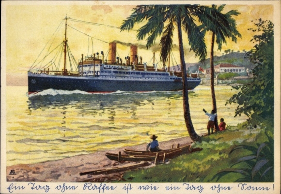 Ak Bremer Kaffee Dampfer verlässt südamerikanischen Hafen, Eduscho Kaffee, Reklame