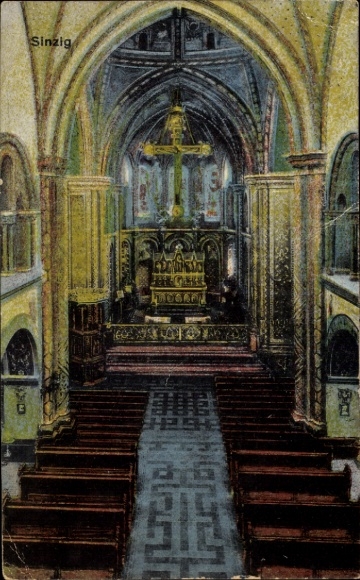 Postcard Sinzig am Rhein, Church of St. Peter, interior view