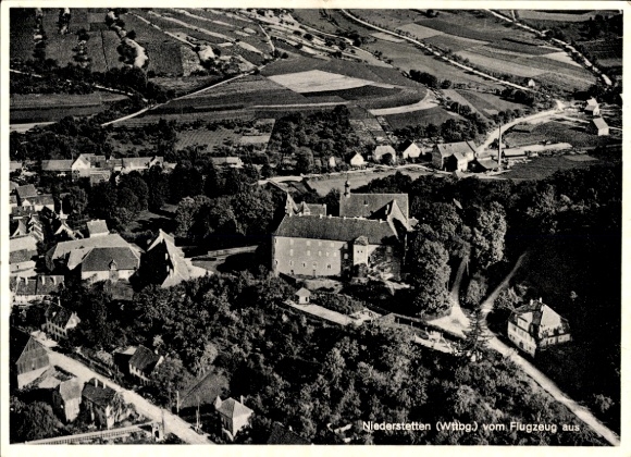 Postcard Niederstetten in Baden Württemberg, aerial photograph of rural surroundings