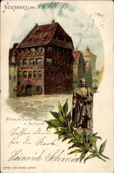 Chromo-Litho Nuremberg in Middle Franconia, Albrecht Dürer house and monument