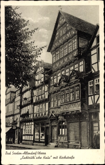 Postcard Bad Sooden Allendorf in Hesse, Eschtruth'sches Haus with Kirchstrasse