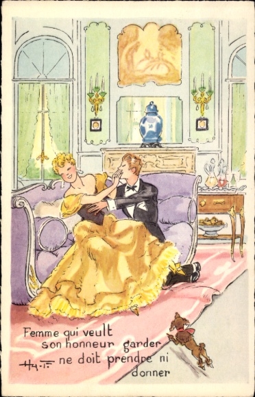 Artist Postcard Femme qui veult son honor garder ne doit prendre ni donner