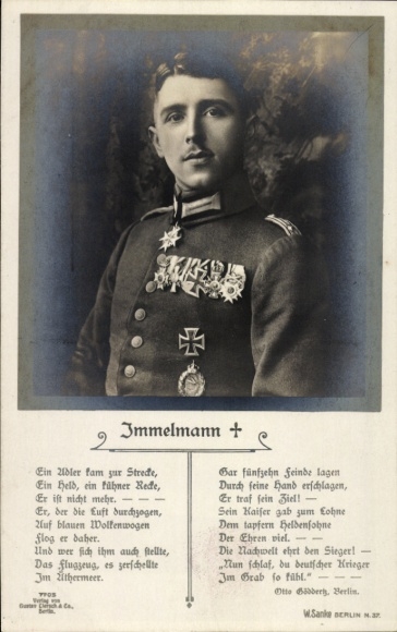 Ak Jagdflieger Oberleutnant Max Immelmann, Portrait, Gedicht, Sanke 377