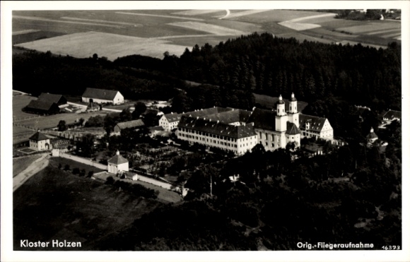 Postcard Allmannshofen, Kloster Holzen, aerial photograph
