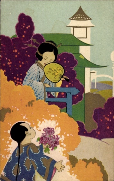 Artist Postcard Souvenir de l'Exposition Coloniale Paris 1931, Japanese in traditional costumes