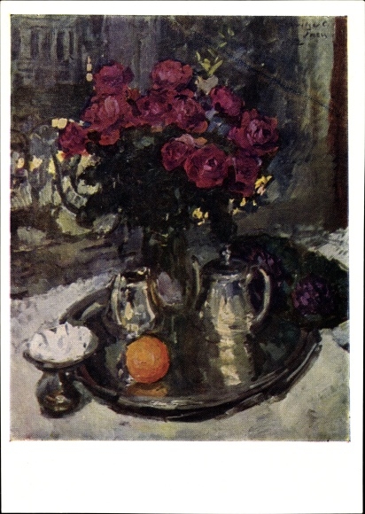 Artist Postcard Korowin, KA, Roses and violets, still life