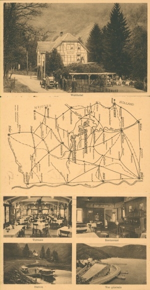 Klapp Postcard Urft Kall in the Eifel, forest hotel, terrace, jetty, restaurant, site plan