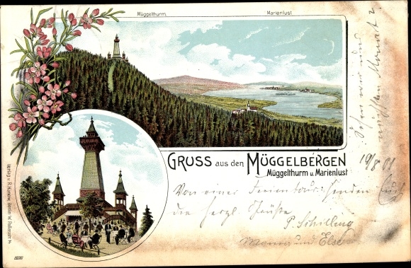Chromo-Litho Berlin Köpenick, Müggelsee, Müggelberge, Müggelturm, Marienlust