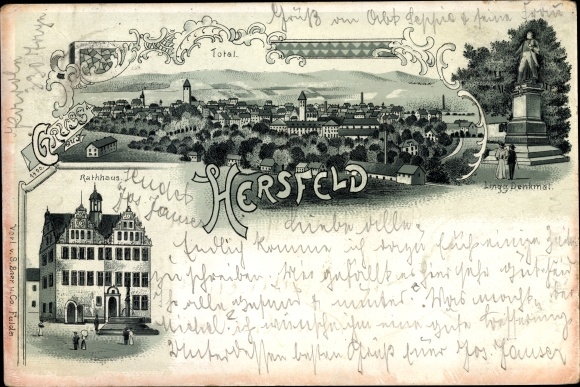 Chromo-Litho Bad Hersfeld Hesse, town hall, monument, total view of the village
