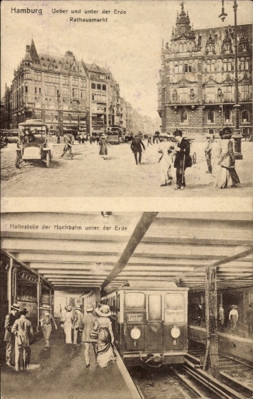 Postcard Hamburg Mitte Old Town, Rathausmarkt, underground elevated railway station