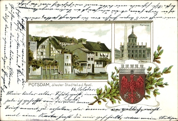 Wapenschild in reliëf litho Potsdam in Brandenburg, oudste wijk aan de Havel, Stadhuis