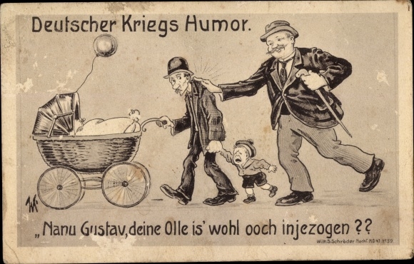 Artist PC Scheuermann, Willi, German war humor, father with a stroller
