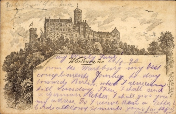 Voorloper postwaardestuk litho Lutherstadt Eisenach in Thüringen, Wartburg, 1890