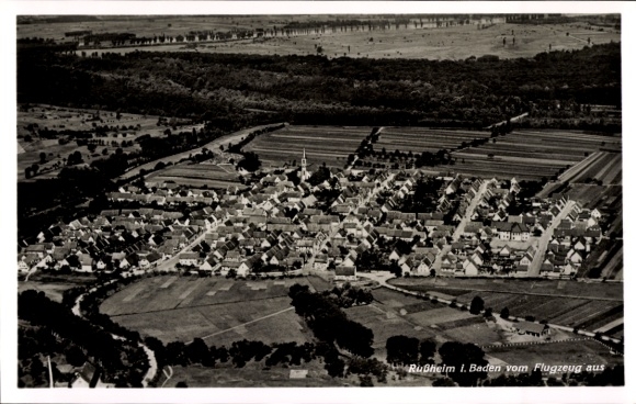 Postcard Rußheim Dettenheim in Baden, aerial photograph