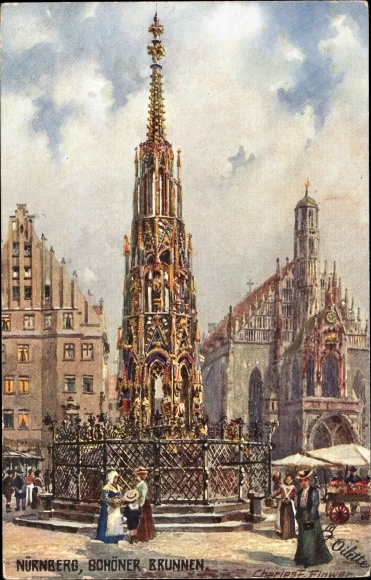 Artist PC Flower, Charles, Nuremberg in Middle Franconia Bavaria, beautiful fountain