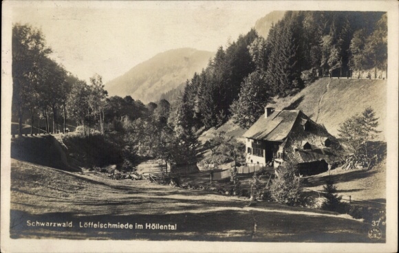 Postcard Stegen Black Forest, view of the spoon forge in the Höllental