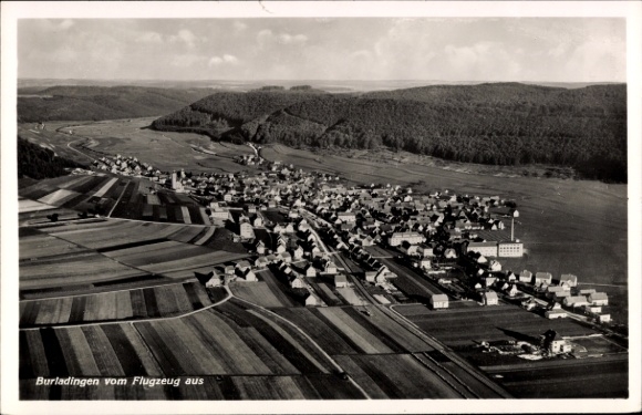 Postcard Burladingen in the Swabian Alb, aerial view of fields, houses, landscape