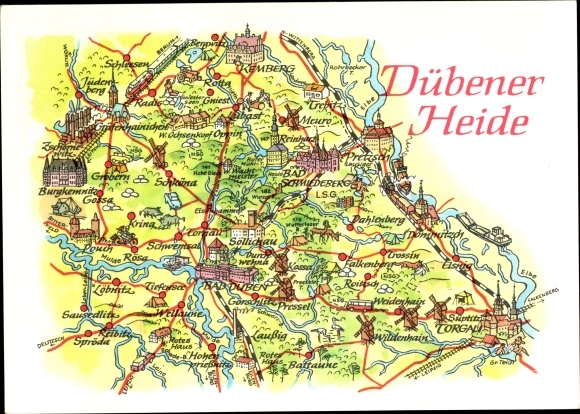 Maps Postcard Bad Düben an der Mulde, Kemberg, Torgau, Laussig