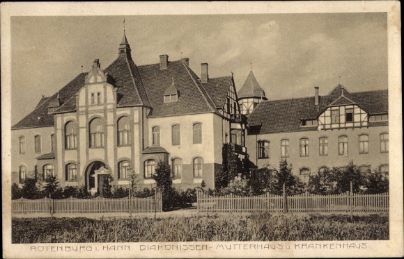 Postcard Rotenburg an der Wümme, deaconesses mother house and hospital