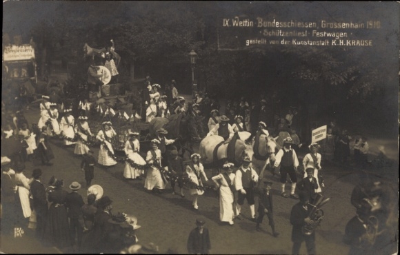 Ak Großenhain Saksen, IX. Wettin Federal Shooting 1910, praalwagen, parade