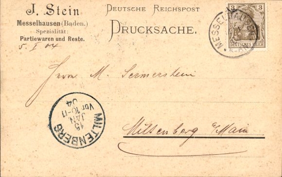 Ak Messelhausen Lauda Königshofen in Tauberfranken, zakelijke correspondentie J. Stein