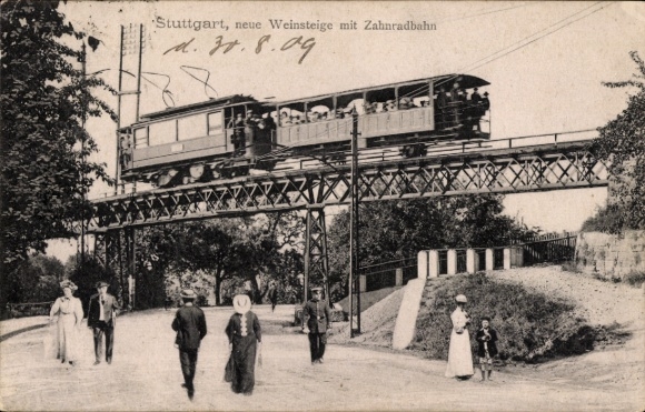 Postcard Stuttgart in Württemberg, Neue Weinsteige, cog railway