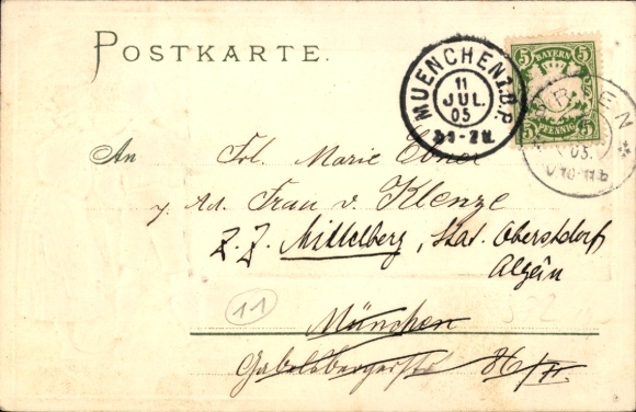 Passepartout Postcard Prien am Chiemsee, Panorama, Farmers in Traditional Costume