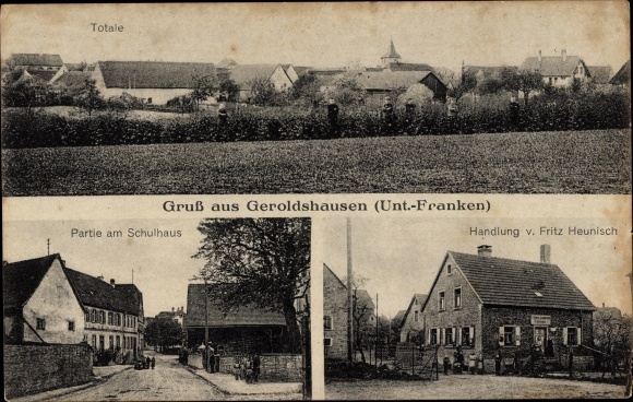 Postcard Geroldshausen Unterfranken, school building, action Fritz Heunisch