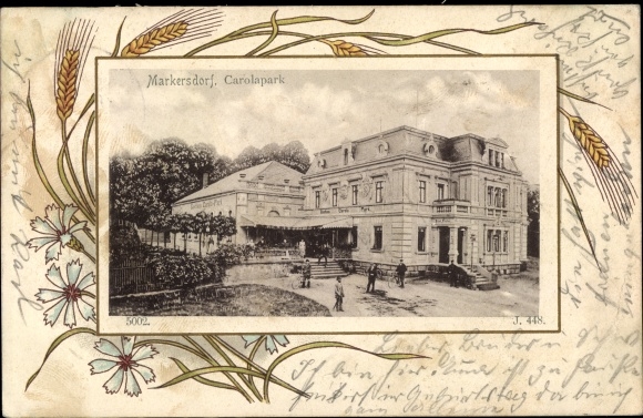 passe-partout ansichtkaart Markersdorf in Oberlausitz Saksen, Carolapark