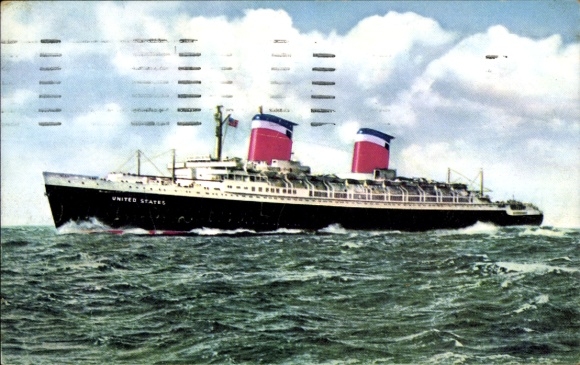 Postcard passenger steamer SS United States, United States Lines, USL