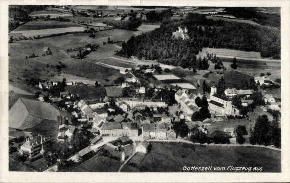 Postcard Gotteszell in Lower Bavaria, aerial photograph