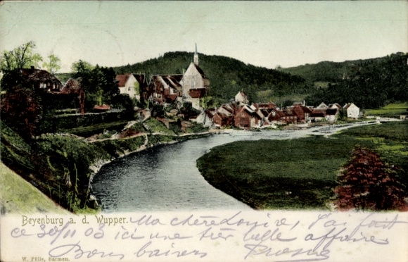 Postcard Beyenburg Wuppertal in North Rhine Westphalia, river, houses, landscape