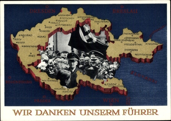 Postal stationery Postcard We thank our Führer, Sudetenland, Bohemia, Moravia, Hitler