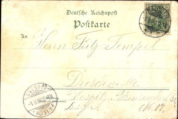 Postcard Bautzen in Lusatia, total view of the city, Reichentor, town hall tower