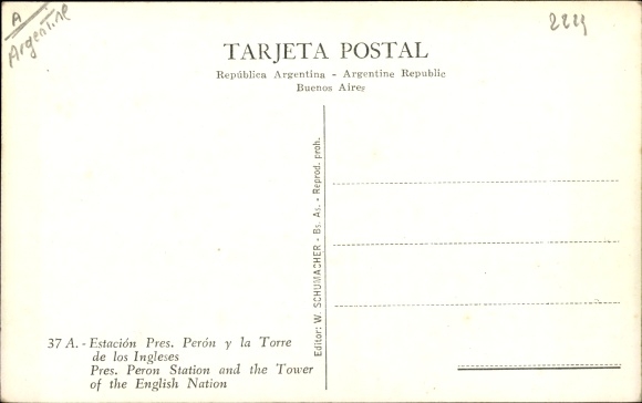 Briefkaart Buenos aires Argentinië, Estacion Pres. Perón a la Torre de los Ingleses