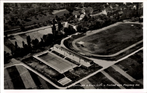 Postcard Dettingen an der Erms, aerial photograph