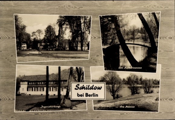 Postcard Schildow Mühlenbecker Land Oberhavel, youth hostel, gravel lake, Katharinensee