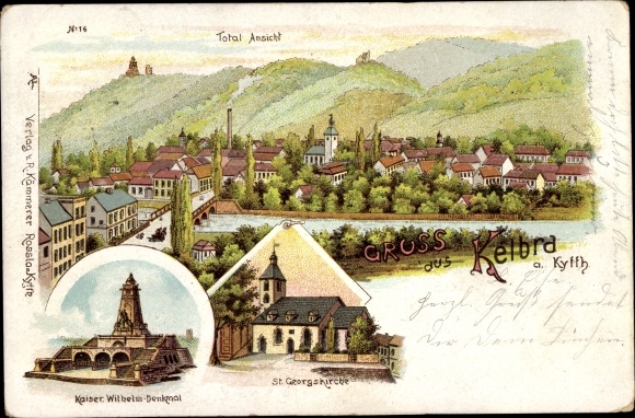 Litho Kelbra bij de Kyffhäuser, Kaiser-Wilhelm-monument, St. George&#39;s Church, totaaloverzicht