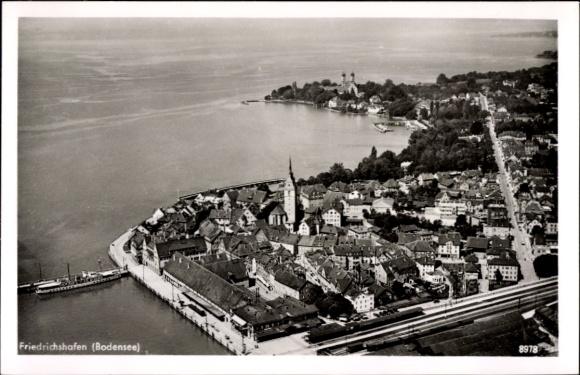 Postcard Friedrichshafen on Lake Constance, aerial view of Friedrichshafen on Lake Constance, city view