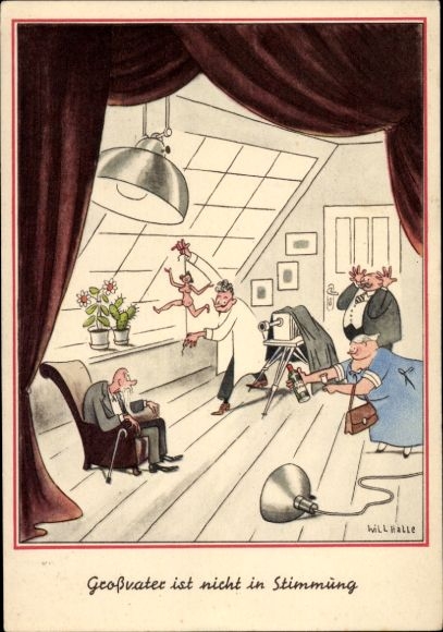 Artist Postcard Halle, W., The grandfather is not in the mood